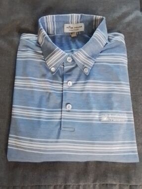 Peter Millar Summer Comfort Blue & White Stripe Amelia Island Plantation Polo  M